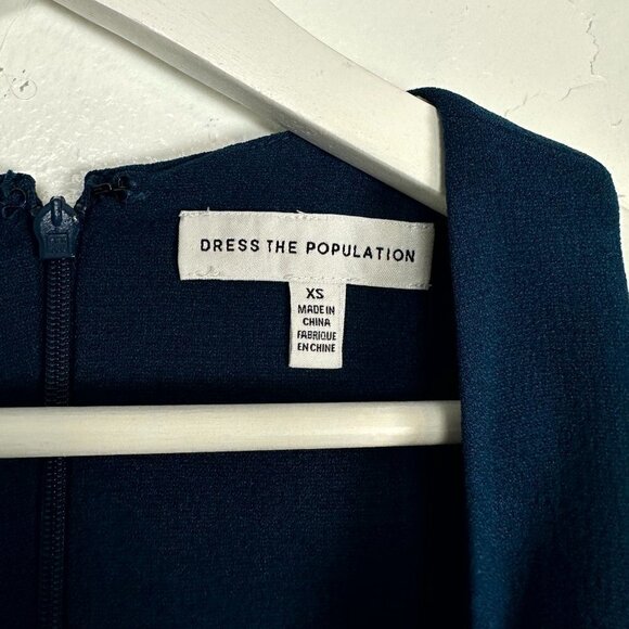 DRESS THE POPULATION Catalina Fit & Flare Cocktail Dress in Peacock Blue X-Small - Picture 5 of 12